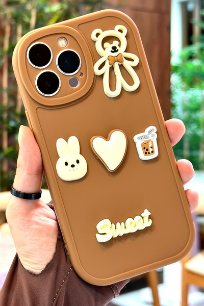 Vip Case iPhone 15 Pro Max uyumlu  Ayıcık Desenli Sevimli 3 Boyutlu Tatlı Şir...