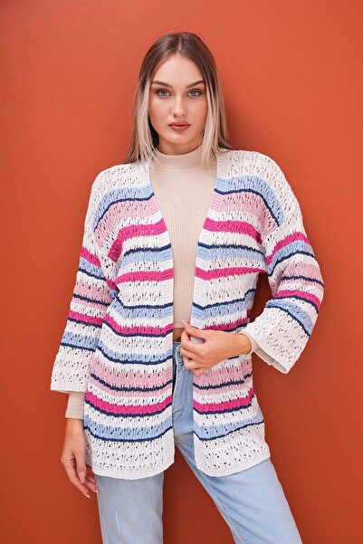 ŞİMAL Kadın Çizgi Desenli Triko Örme Hırka 255218 -