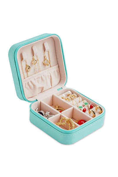 Vip Case Turkuaz Seyahat Boy Takı Organizer Kutusu Mücevher Aksesuar Çantası Küpe Kolye Yüzük Düzenleyici