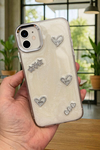 Vip Case iPhone 11 Uyumlu Epoksili 3D Figürlü Kalpli Kurdelalı Parlak Şık Mod...