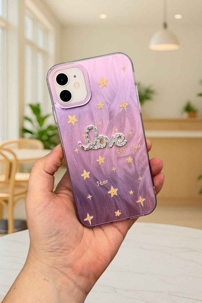 Vip Case iPhone 11 Uyumlu Hologramlı Renk Değiştiren Yıldız Desenli Taşlı Yazılı StarLove Kılıf