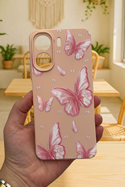Vip Case Redmi̇ 13C-Pink Butterfly Pattern Launch Camera Protected Soft Silicone Rubber Case277