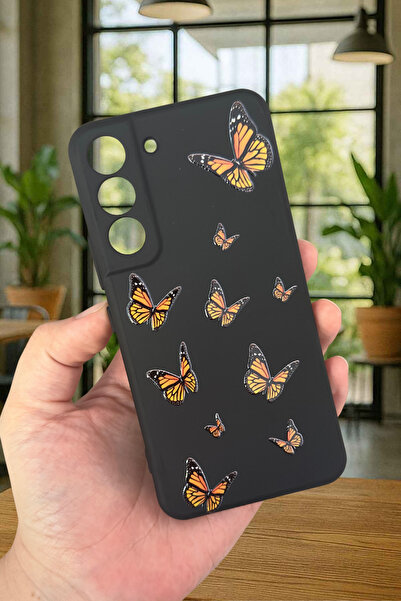 Vip Case Samsung Galaxy S22-TURUNCU KELEBEK DESENLİ Silikon Darbe Emici Klasi...