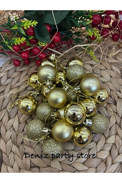 Deniz Party Store Ornament pentru Pom de Anul Nou de 24 de bucăți de culoare aurie - Minge Cici de 3 cm