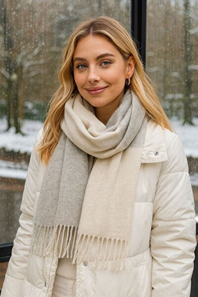 Axesoire 13811 М'яка тканина з візерунком у вигляді спини риби, сіро-бежева, товста накидка на плечі