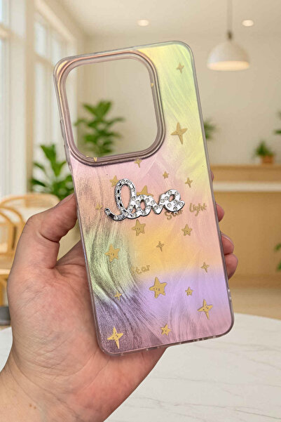 Vip Case iNfinix Hot 40İ Uyumlu Hologramlı Renk Değiştiren Yıldız Desenli Taşlı Yazılı StarLove Kılıf