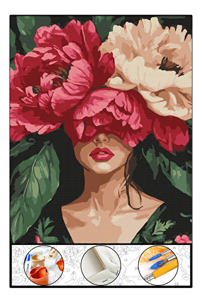 abbara Sayılarla Boyama Hobi Seti Çerçeveli Tuval Fırça Boya Dahil Kasnaklı 40x50 Cm Kadının Zerafeti