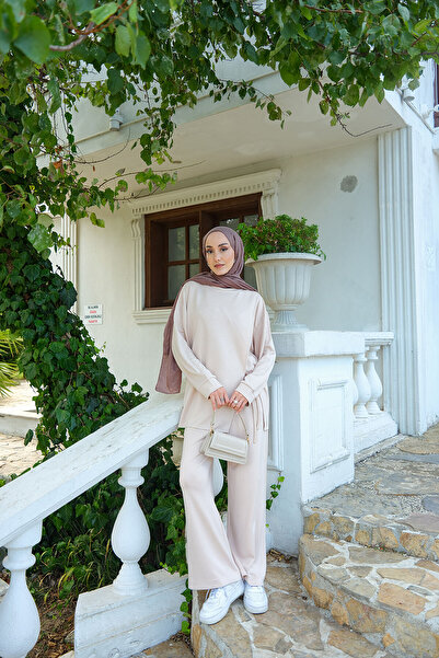 LOCCO Costum cu legături laterale pentru femei, bej