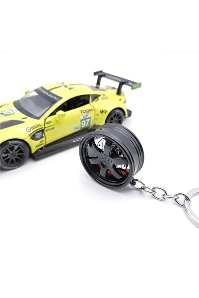 Tudivanyu Aksesuar Model de jantă metalică rotativă cu etrier de frână, breloc și accesoriu (negru)