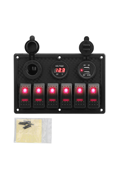 Choice3 لوحة مفاتيح بستة أزرار حمراء، 24 فولت/12 فولت، مزودة بمقياس فولتميتر ...