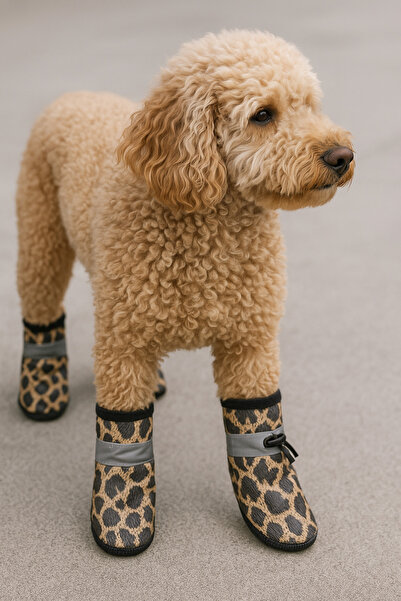 Monopetz Yeni Sezon Köpek Pati Koruyucu Ayakkabı – Leopar Desenli, Su Geçirmez, Kaymaz Taban 4 Adet