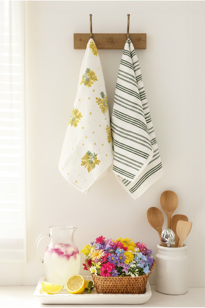 FH finehome Mimosa Patterned 2-Piece Kitchen Towel Set 30X50Cm