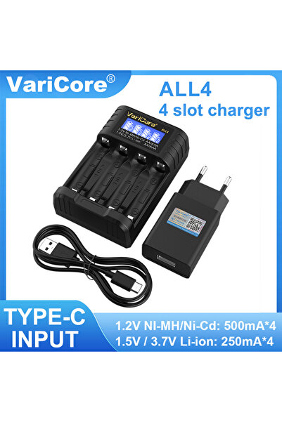 Choice1 شاحن بطاريات VariCore ALL4-5V 2A-EU من نوع AA/AAA بأربع فتحات صغير وم...