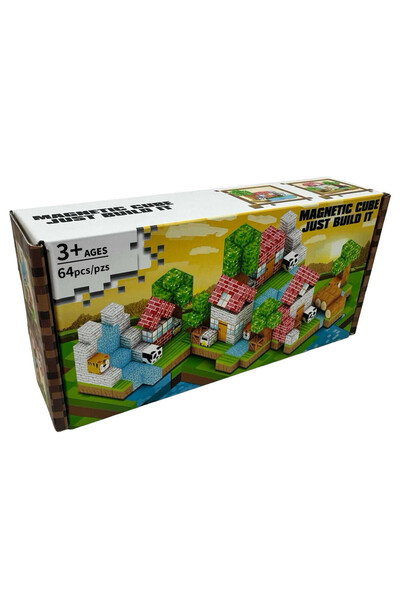 JPT Minecraft magnetic cube set 64 pieces, house with garden and animals