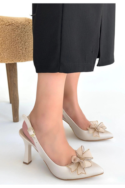 BEEMU Mewi beige satin high heeled shoe