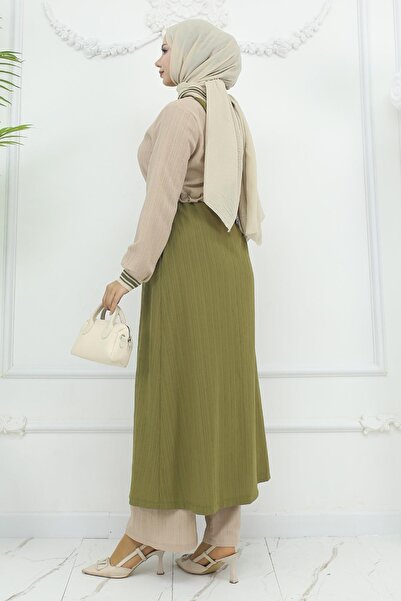 Missvalle Waist Lace-Up Ribbed Suit Khaki 19237