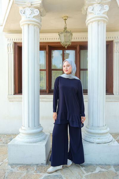 LOCCO Γυναικείο Τούλι Λεπτομερές Διπλό Σετ Σκούρο Ναυτικό Μπλε