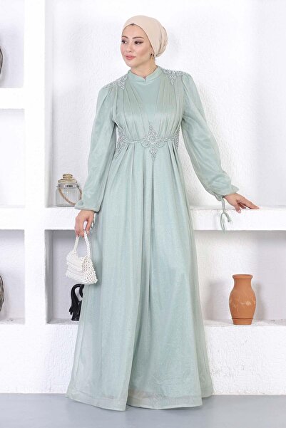 Missvalle Βραδινό φόρεμα με πέρλες και γκλίτερ Mint 12252