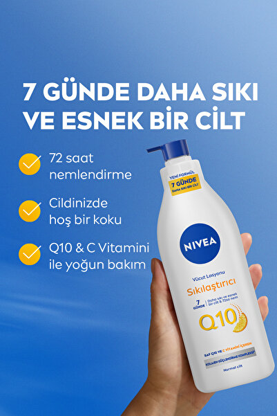 NIVEA Q10 Sıkılaştırıcı Vücut Losyonu 400ml, 7 Günde Sıkılaşma, 72 Saat Nemlendirici,C Vitamini,Esnek Cilt