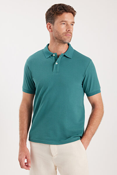 Tudors Men's Slim Fit Slim Fit Cotton Soft Textured Cool Fabric Plain Pique Green Polo Neck T-Shirt