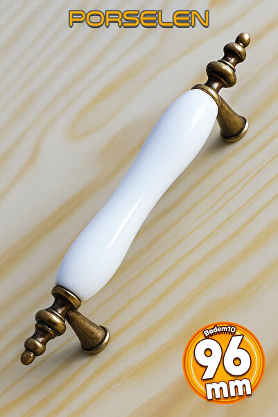 Badem10 Gerçek Porselen (PREMİUM) Eskitme Antik Sarı 96 Mm Düz Mobilya Mutfak...