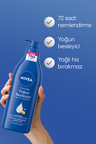 NIVEA Yoğun Besleyici Vücut Sütü 400 ml, 72 Saat Nemlendirici,Hızlı Emilir,Badem Yağı,Kuru Cilt