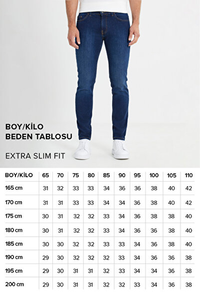 AC&Co / Altınyıldız Classics Erkek Petrol Mavisi Pamuklu Ekstra Slim Fit Dar Kesim 5 Cep Esnek Kot Denim Jean Pantolon