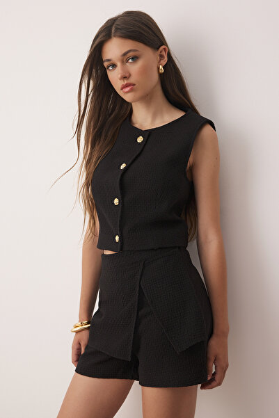 Trendyol Collection Black Woven Tweed Shorts & Bermuda Twoaw26Sr00002