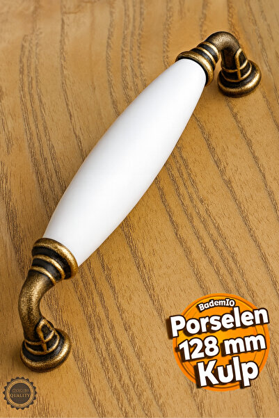 Badem10 Gül Porselen (PREMİUM) Eskitme Antik Sarı 128 Mm Mobilya Mutfak Çekmece Dolap Kulpu Kulbu Kulpları