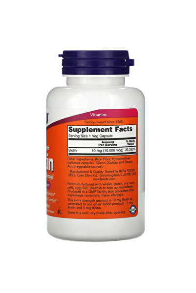 Now Foods Extra Strength Biotin, 10 mg (10,000 mcg), 120 Veg Capsules