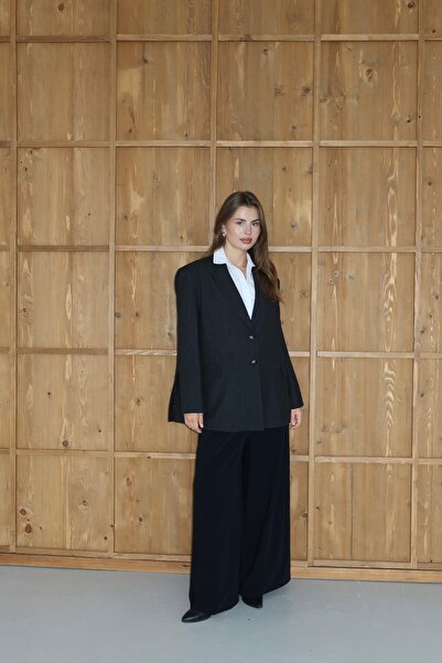 Trendyol Collection Black and White Striped Oversize Woven Blazer Jacket Twoaw26Bc00038