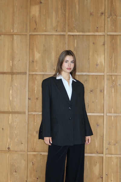 Trendyol Collection Black and White Striped Oversize Woven Blazer Jacket Twoaw26Bc00038