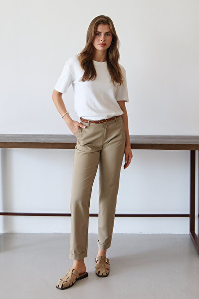 Trendyol Collection Khaki Belted Chino Trousers Twoaw26Pl00109