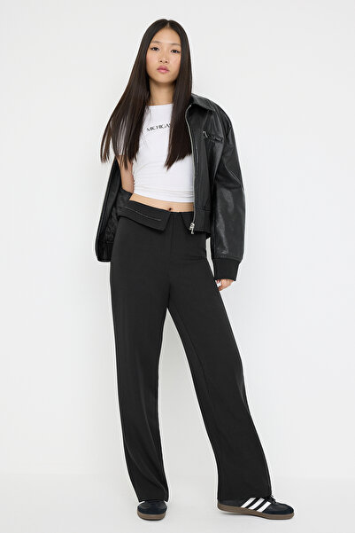 Trendyol Collection Teen Black Belt Detail Wide Leg/Wide Leg Pants Twoaw26Pl00035