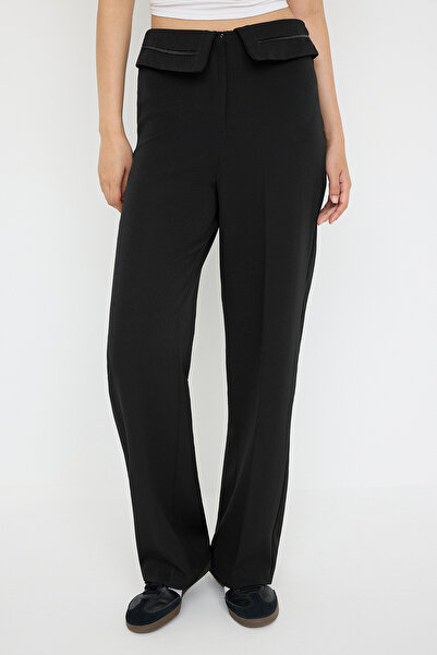 Trendyol Collection Teen Black Belt Detail Wide Leg/Wide Leg Pants Twoaw26Pl00035