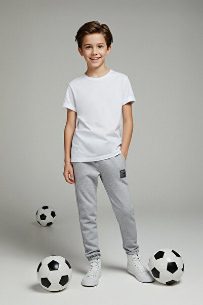 TRENDYOLKIDS Gray Melange Cotton Label Thick/Inside Fleece Jogger Knitted Boys' Sweatpants Tkdaw26Ea00010