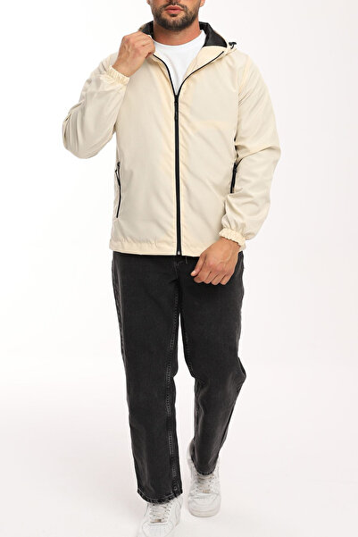 RİVERCLUP Ανδρικό μπουφάν σε μπεζ χρώμα - με κουκούλα, τσέπες και λεπτομέρεια αντιανεμικό