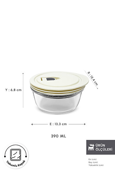 Karaca Cream Vacuum Glass Storage Container with Lid 0.39 Lt