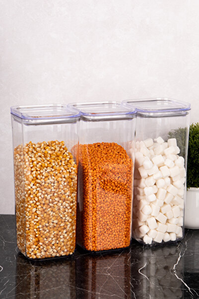 dnshome 3 قطع حاوية تخزين بغطاء مفرغ من الأكريليك برطمان تخزين 1700 مل