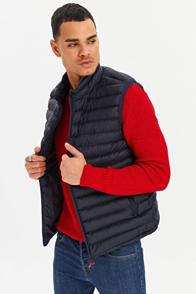 RİVERCLUP Men's Navy Blue Lined Windproof Inflatable Vest