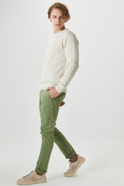 ALTINYILDIZ CLASSICS Men's Green Slim Fit Slim Fit Dobby Side Pocket Casual Trousers