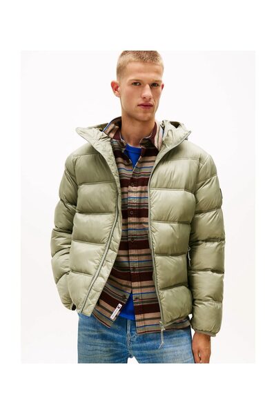 Tommy Hilfiger Pánská péřová bunda s kapucí - khaki