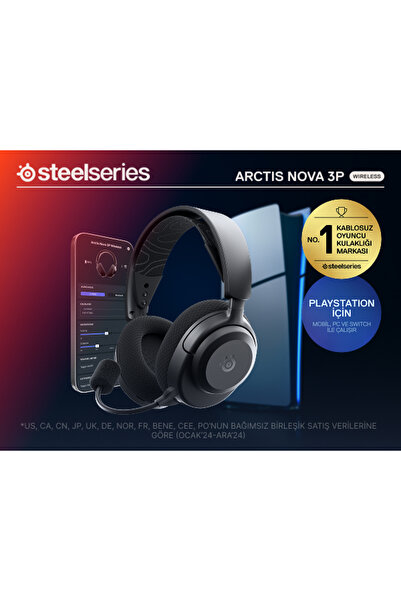 SteelSeries Arctis Nova 3P Wireless PC, PS, Mobil Uyumlu Kablosuz Gaming Kulaklık - Siyah SSH61686