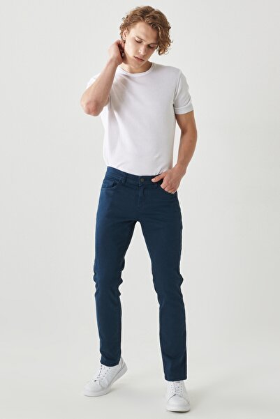 ALTINYILDIZ CLASSICS Чоловічі темно-сині еластичні штани з бавовняного трикотажу на 360 градусів, що облягають фігуру