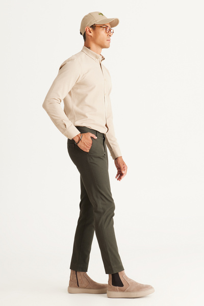 ALTINYILDIZ CLASSICS Erkek Yeşil Slim Fit Dar Kesim Yan Cep Pamuklu Esnek Rahat Armürlü Pantolon