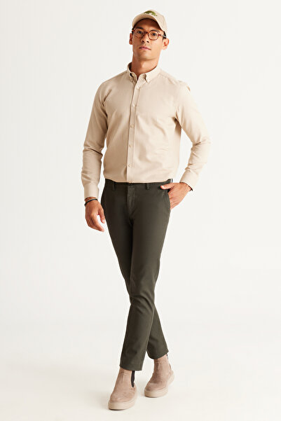 ALTINYILDIZ CLASSICS Erkek Yeşil Slim Fit Dar Kesim Yan Cep Pamuklu Esnek Rahat Armürlü Pantolon
