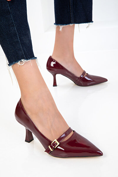 SOHO Burgundy Patent Leather Women's Classic Heeled Shoes 20904