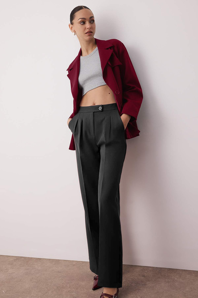 Trendyol Collection Černé kalhoty s širokým pasem - Twoaw22Pl0066