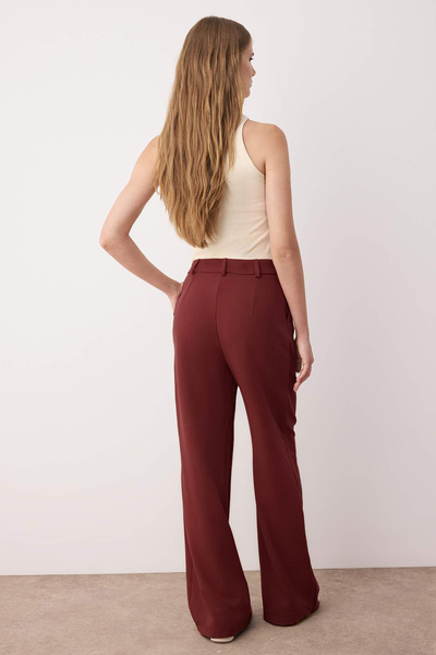 Trendyol Collection Burgundy Pleated Wide Leg/Wide Leg Trousers Twoaw25Pl00109