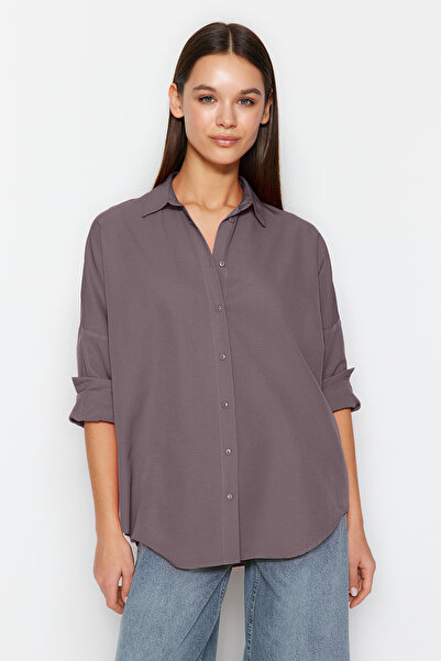Trendyol Collection Бавовняна ткана сорочка великого розміру антрацитового кольору TWOSS22GO0669